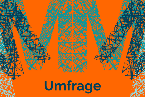Bild mit sechs Ms und dem Wort "Umfrage".